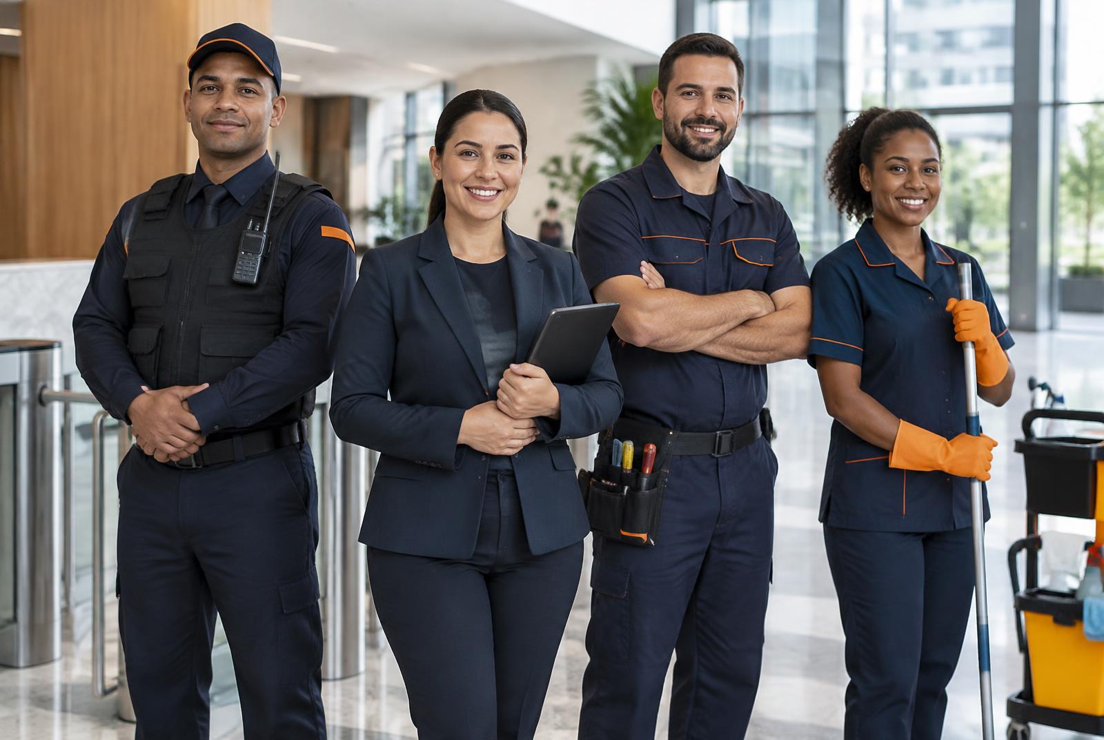 Equipe multidisciplinar de facilities e apoio operacional